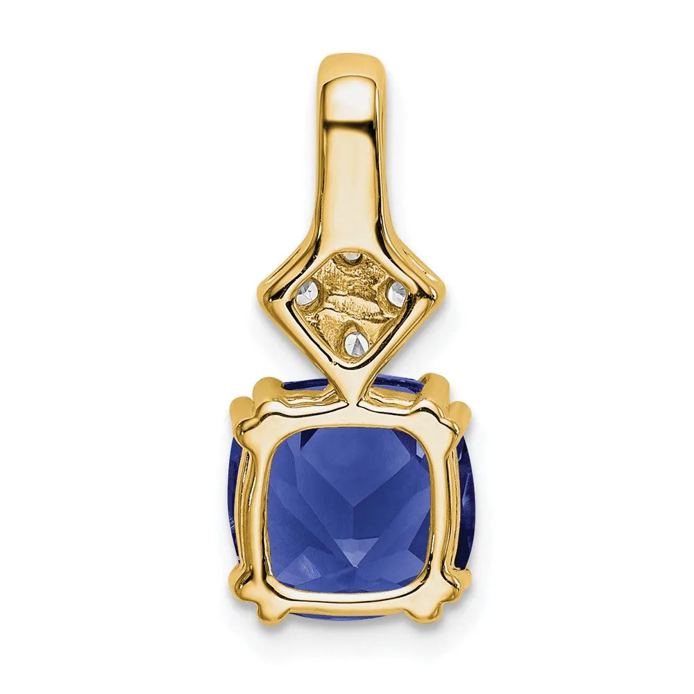 14k Lab Grown Diamond & Created Blue Sapphire Pendant