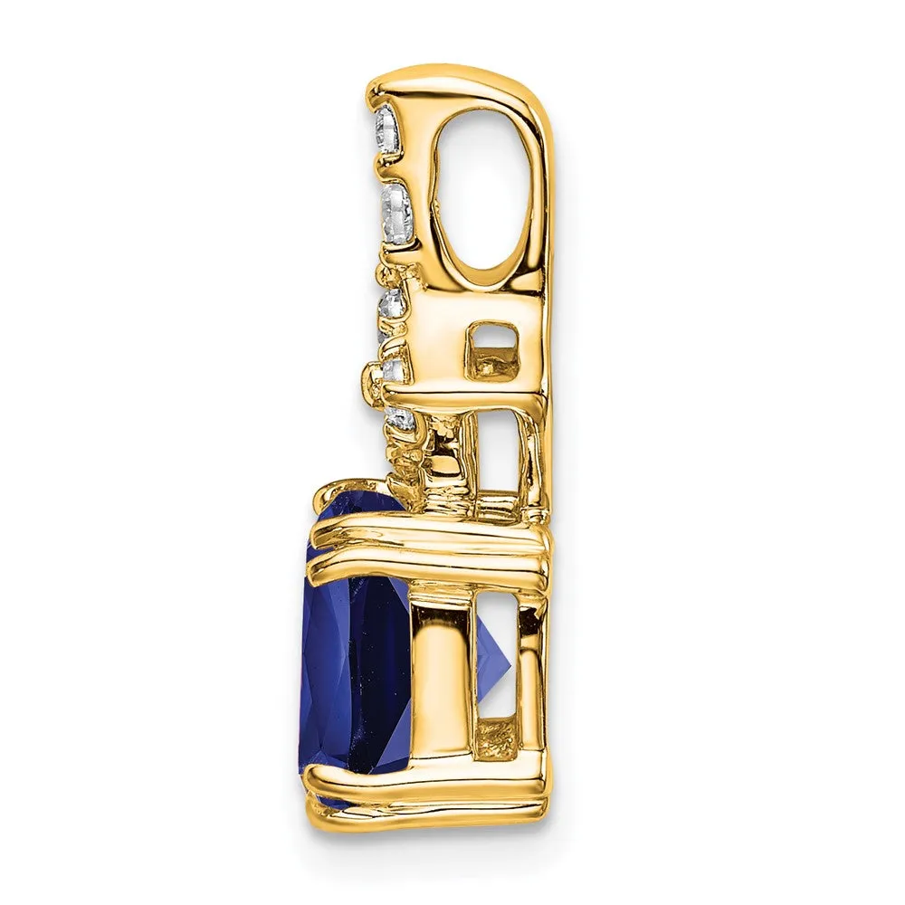 14k Lab Grown Diamond & Created Blue Sapphire Pendant