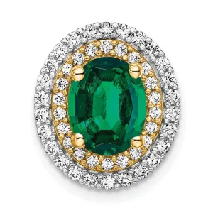 14k Two-Tone Lab Grown Diamond & Created Emerald Pendant