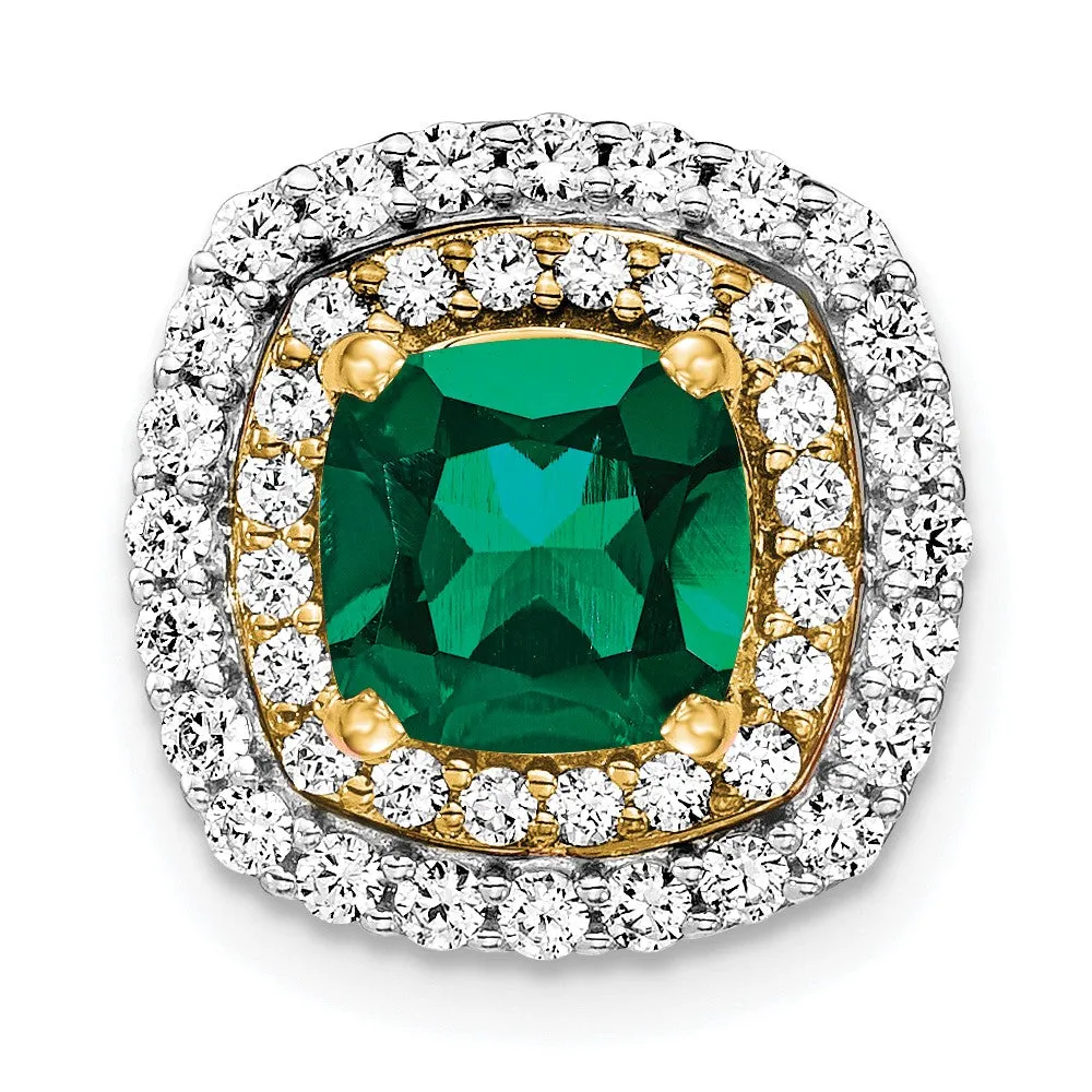 14k Two-Tone Lab Grown Diamond & Created Emerald Pendant