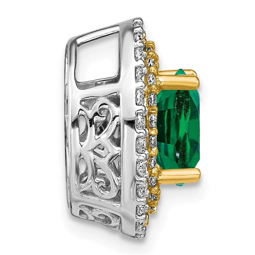 14k Two-Tone Lab Grown Diamond & Created Emerald Pendant