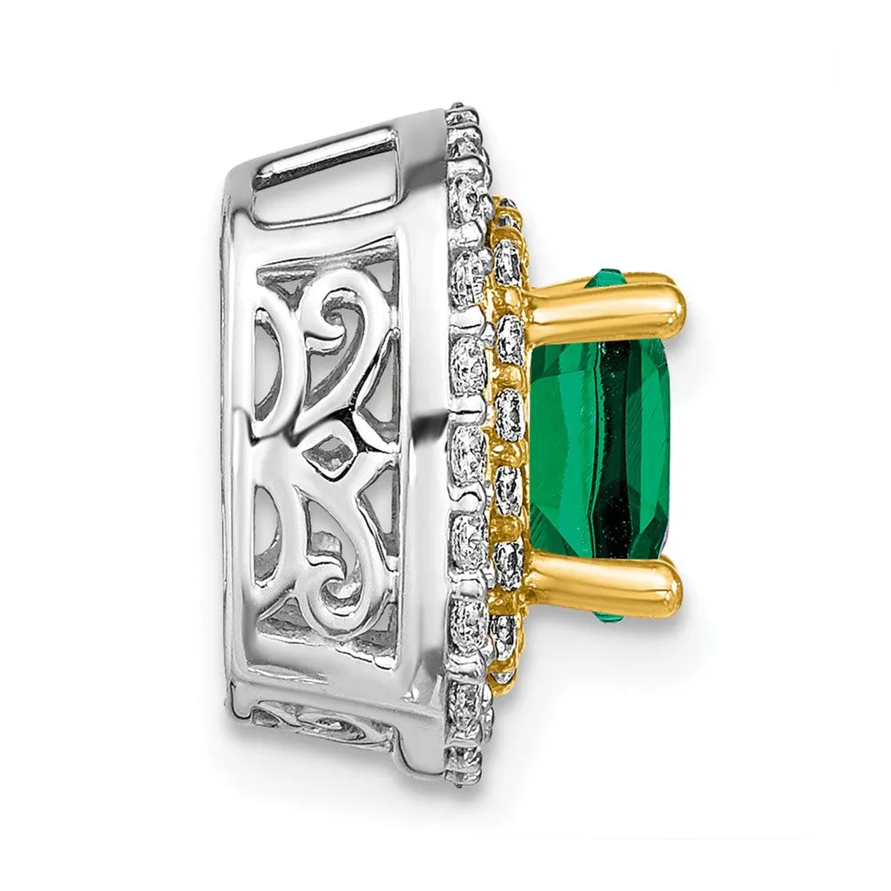 14k Two-Tone Lab Grown Diamond & Created Emerald Pendant