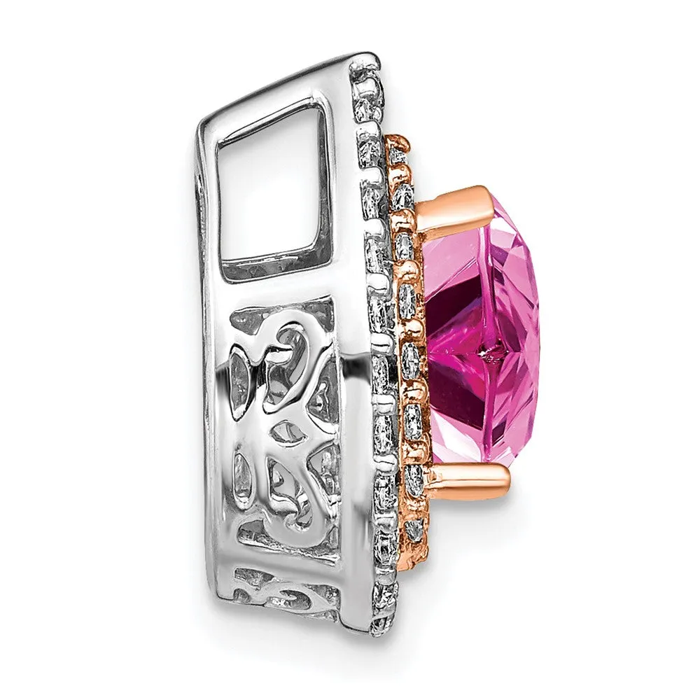 14k Two-Tone Lab Grown Diamond & Created Pink Sapphire Pendant