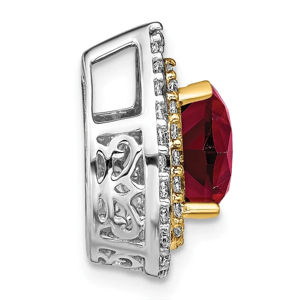 14k Two-Tone Lab Grown Diamond & Created Ruby Pendant