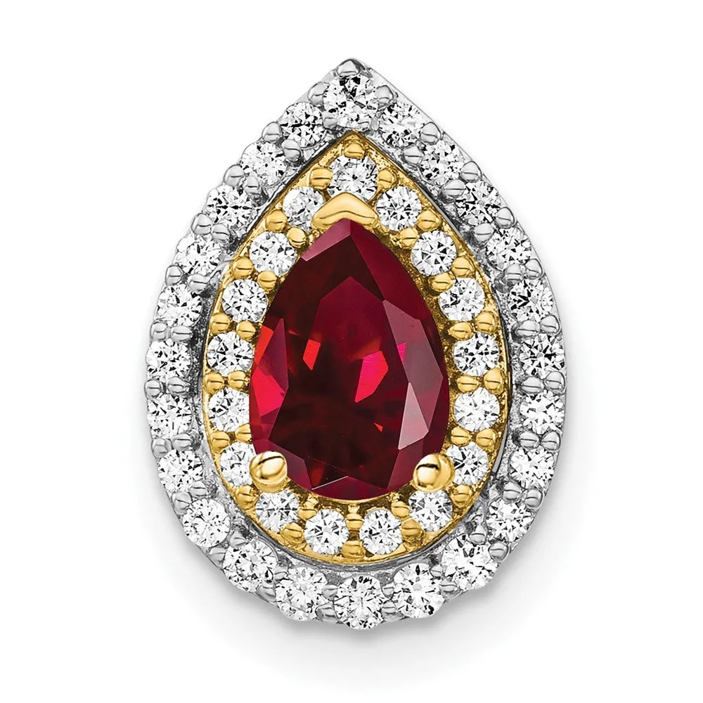 14k Two-Tone Lab Grown Diamond & Created Ruby Pendant