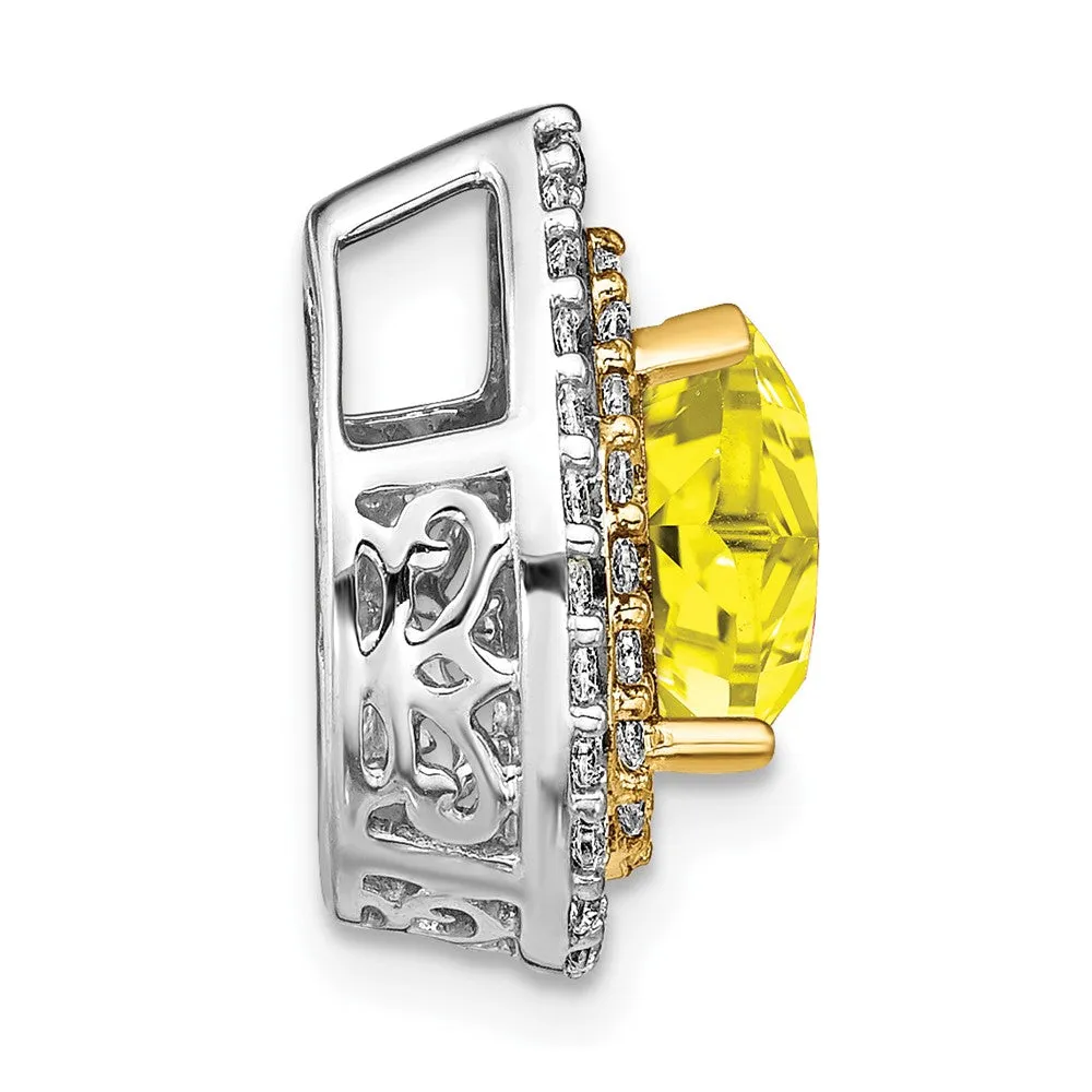 14k Two-Tone Lab Grown Diamond & Created Yellow Sapphire Pendant
