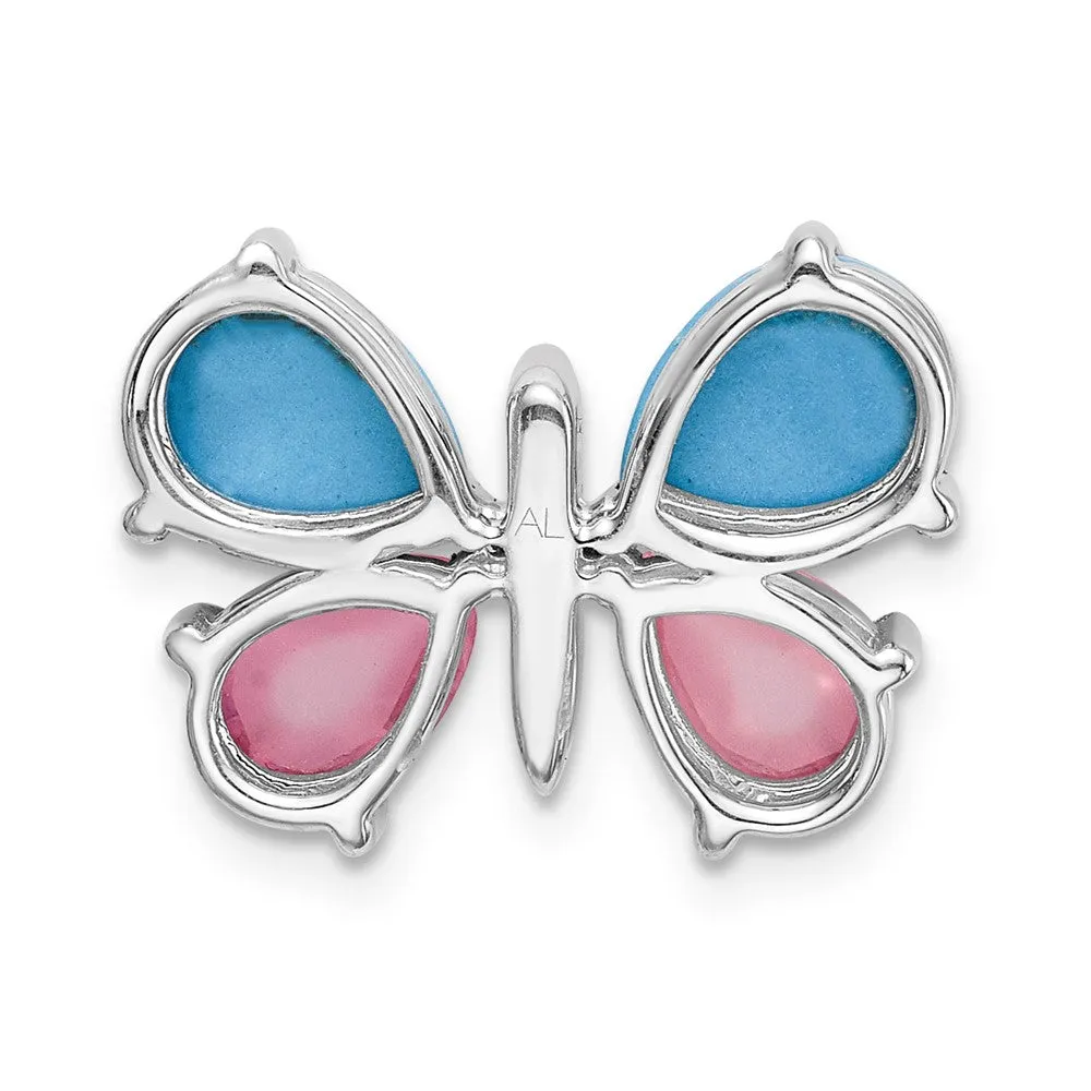 14k White Diamond/Cabochon Turquoise/Rose Quartz Butterfly Pendant