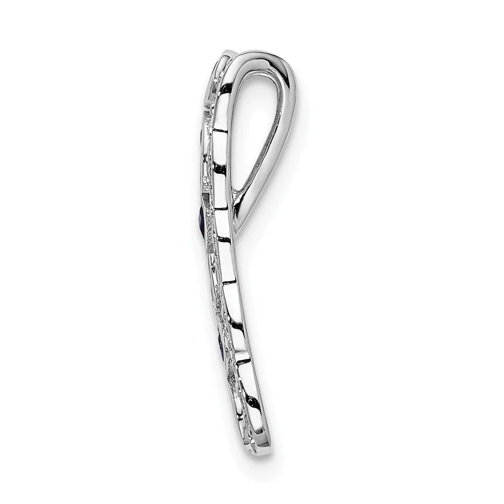 14k White Gold 1/5ct. Diamond and .17 Sapphire Fancy Chain Slide