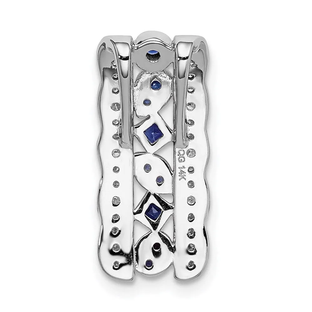 14k White Gold 1/5ct. Diamond and .17 Sapphire Fancy Chain Slide