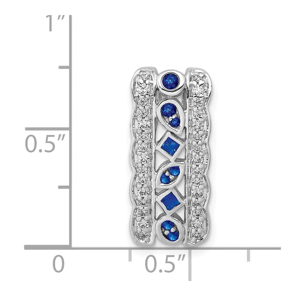 14k White Gold 1/5ct. Diamond and .17 Sapphire Fancy Chain Slide