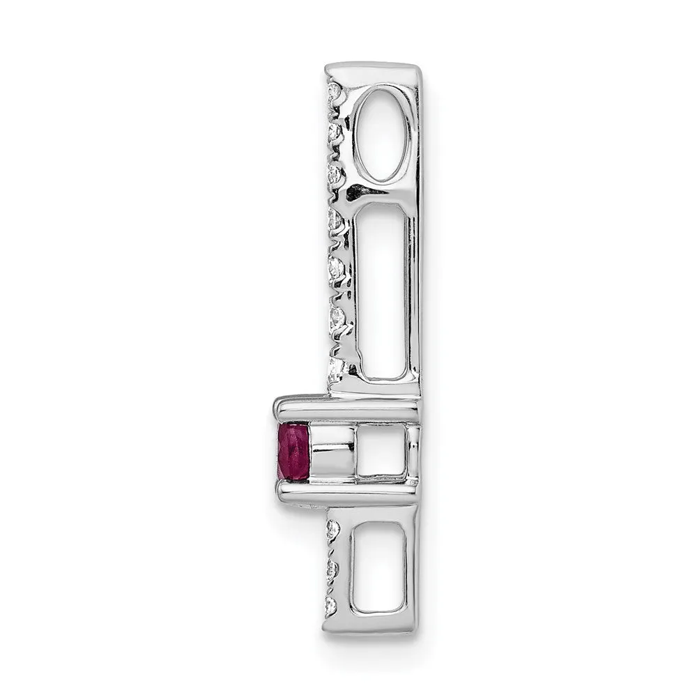 14k White Gold Diamond and .18 Ruby Fancy Chain Slide