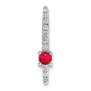 14k White Gold Diamond and .18 Ruby Fancy Chain Slide