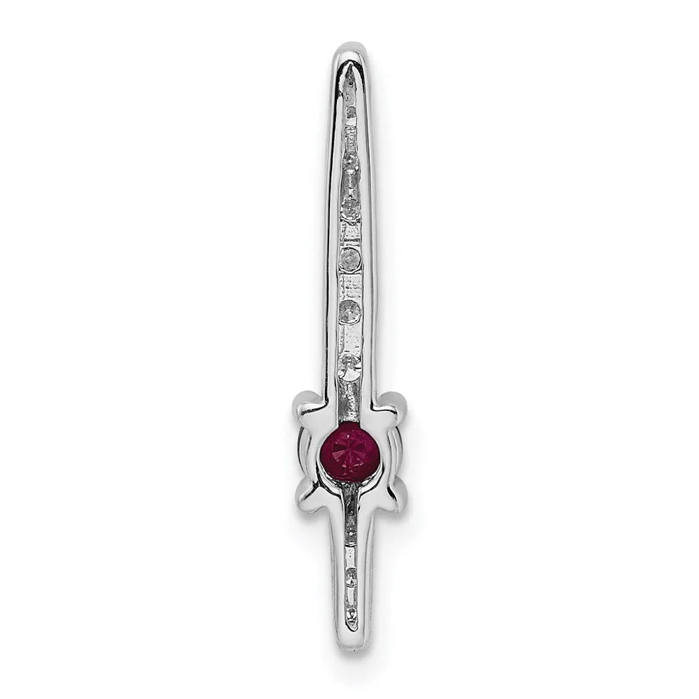 14k White Gold Diamond and .18 Ruby Fancy Chain Slide