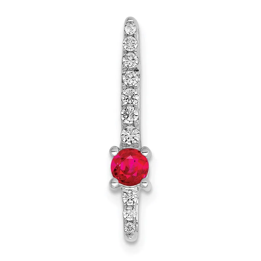 14k White Gold Diamond and .18 Ruby Fancy Chain Slide