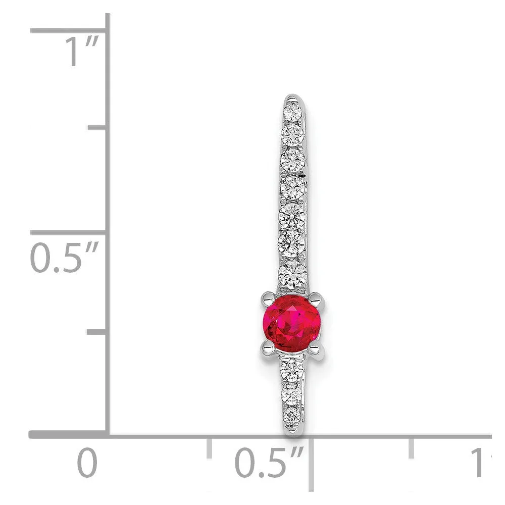 14k White Gold Diamond and .18 Ruby Fancy Chain Slide