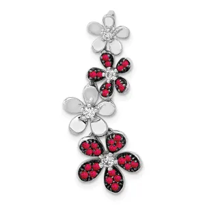 14k White Gold Diamond and .29 Ruby Four Flowers Chain Slide