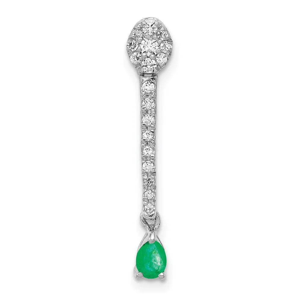 14k White Gold Diamond and Teardrop Emerald Fancy Pendant
