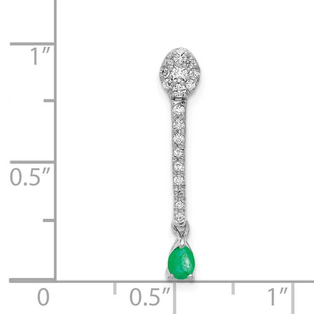14k White Gold Diamond and Teardrop Emerald Fancy Pendant