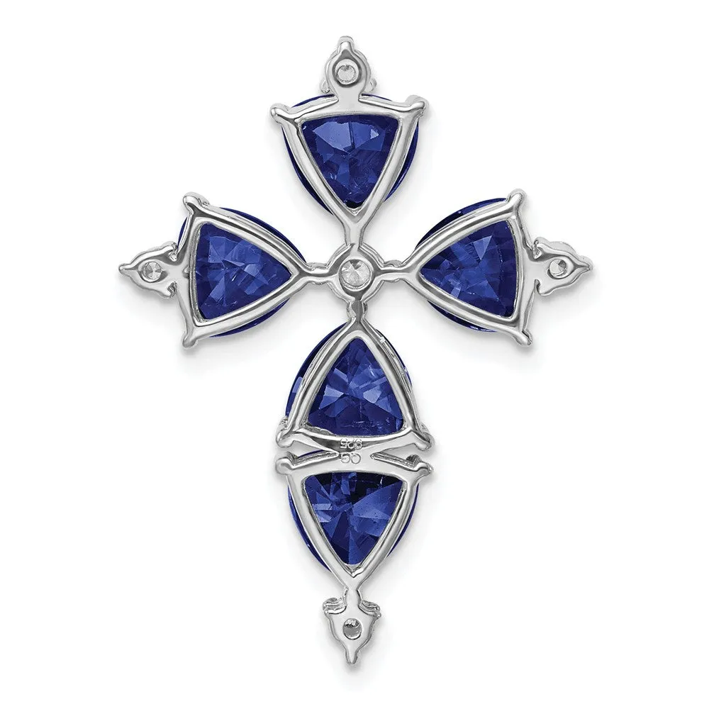 14K White Gold  Lab Grown Diamond & Created Blue Sapphire Pendant