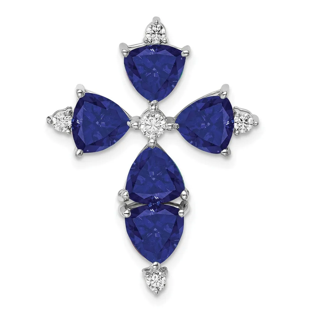 14K White Gold  Lab Grown Diamond & Created Blue Sapphire Pendant