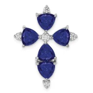 14K White Gold  Lab Grown Diamond & Created Blue Sapphire Pendant