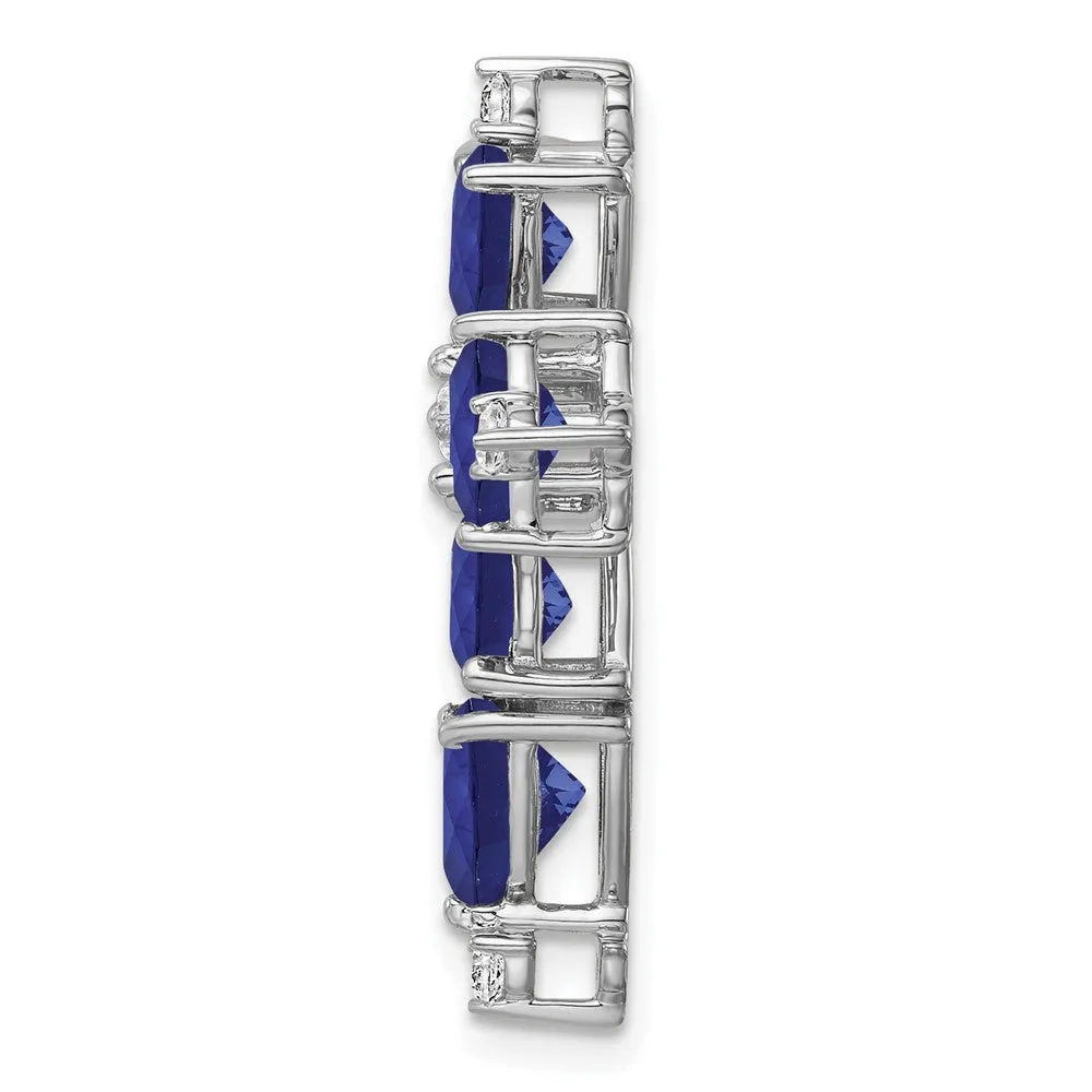 14K White Gold  Lab Grown Diamond & Created Blue Sapphire Pendant