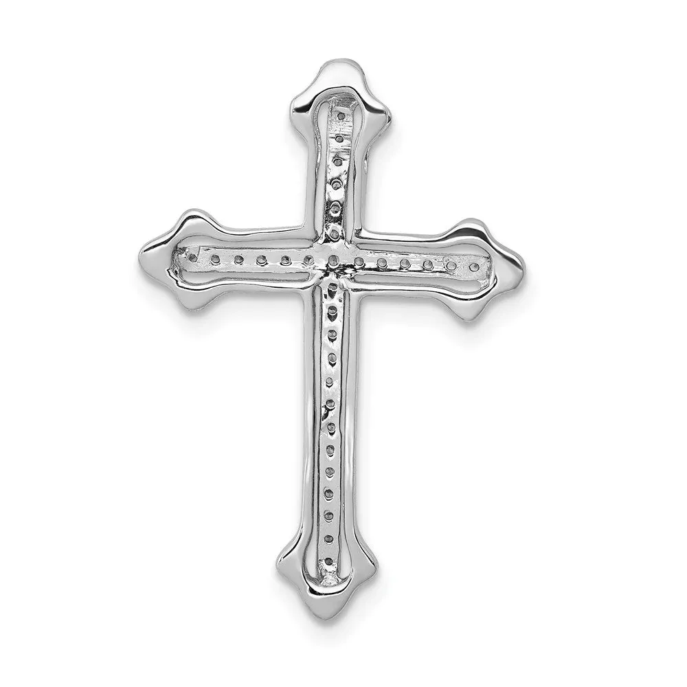 14k White Gold Polished 1/10ct. Diamond Budded Cross Chain Slide