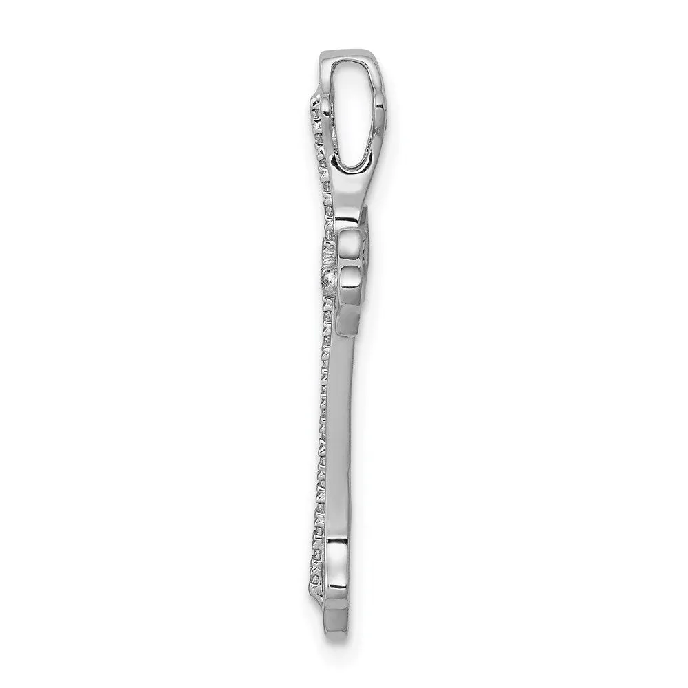 14k White Gold Polished 1/10ct. Diamond Budded Cross Chain Slide