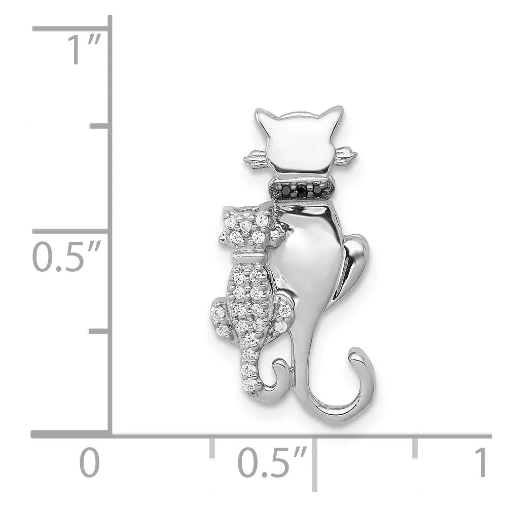 14k White Gold White and Black Accent Diamond Cats Chain Slide