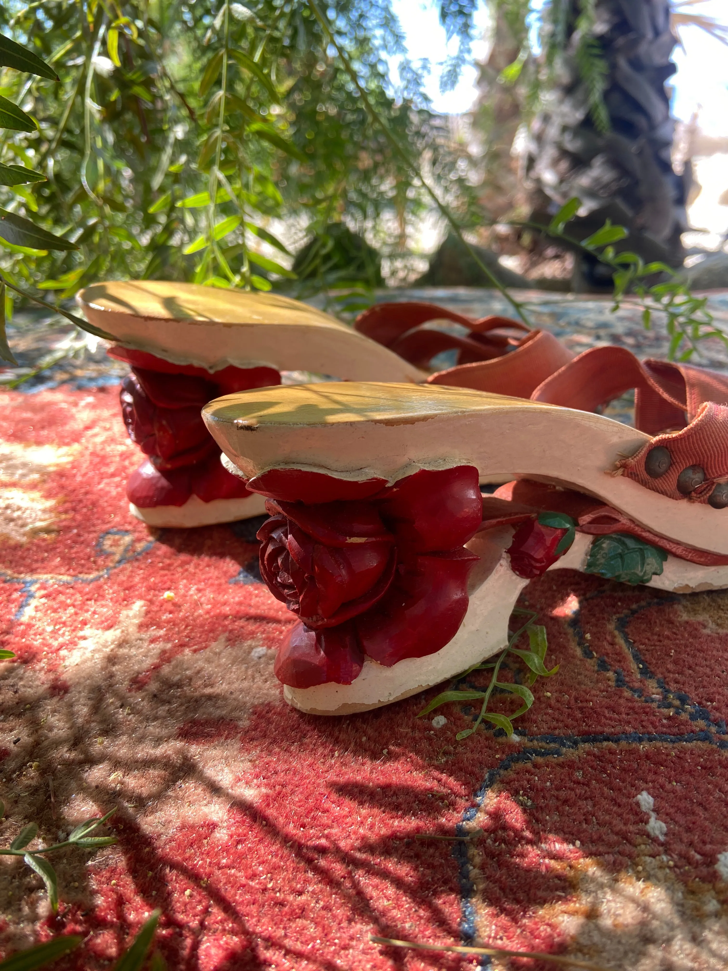 1940s Hand Carved Wood Rosette Wedges With Box