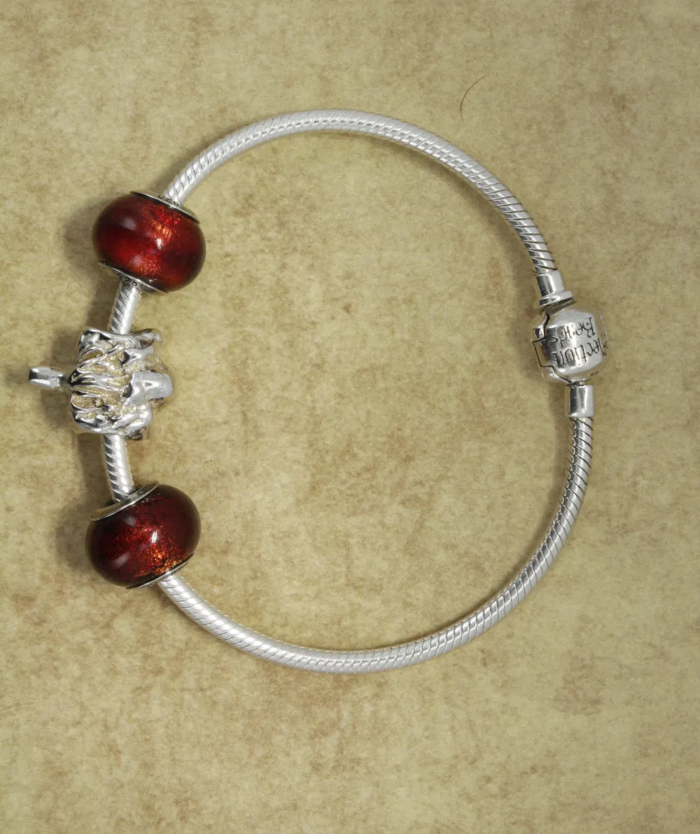 925 Sterling Silver Cotton Boll Slide Charm Bracelet