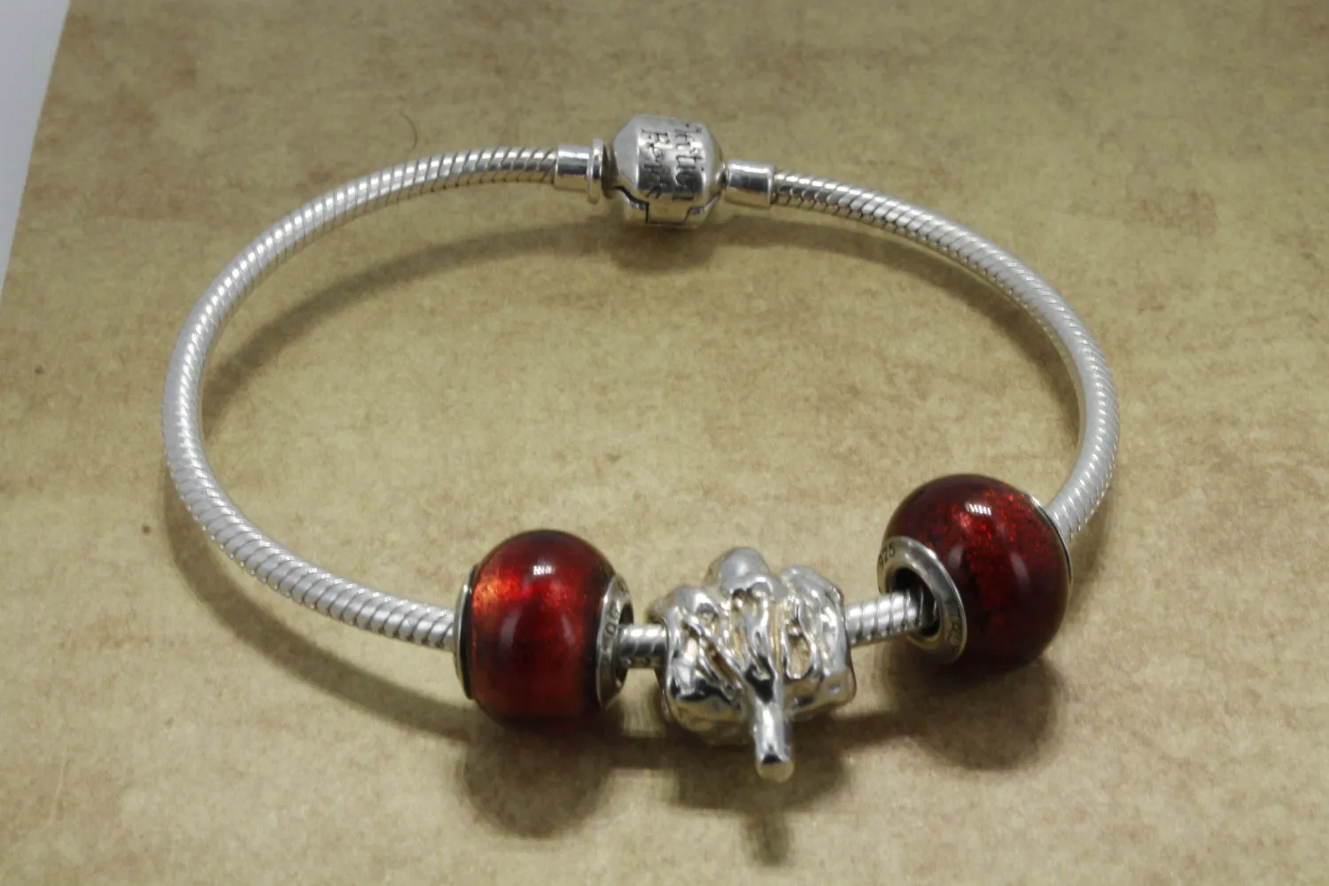 925 Sterling Silver Cotton Boll Slide Charm Bracelet