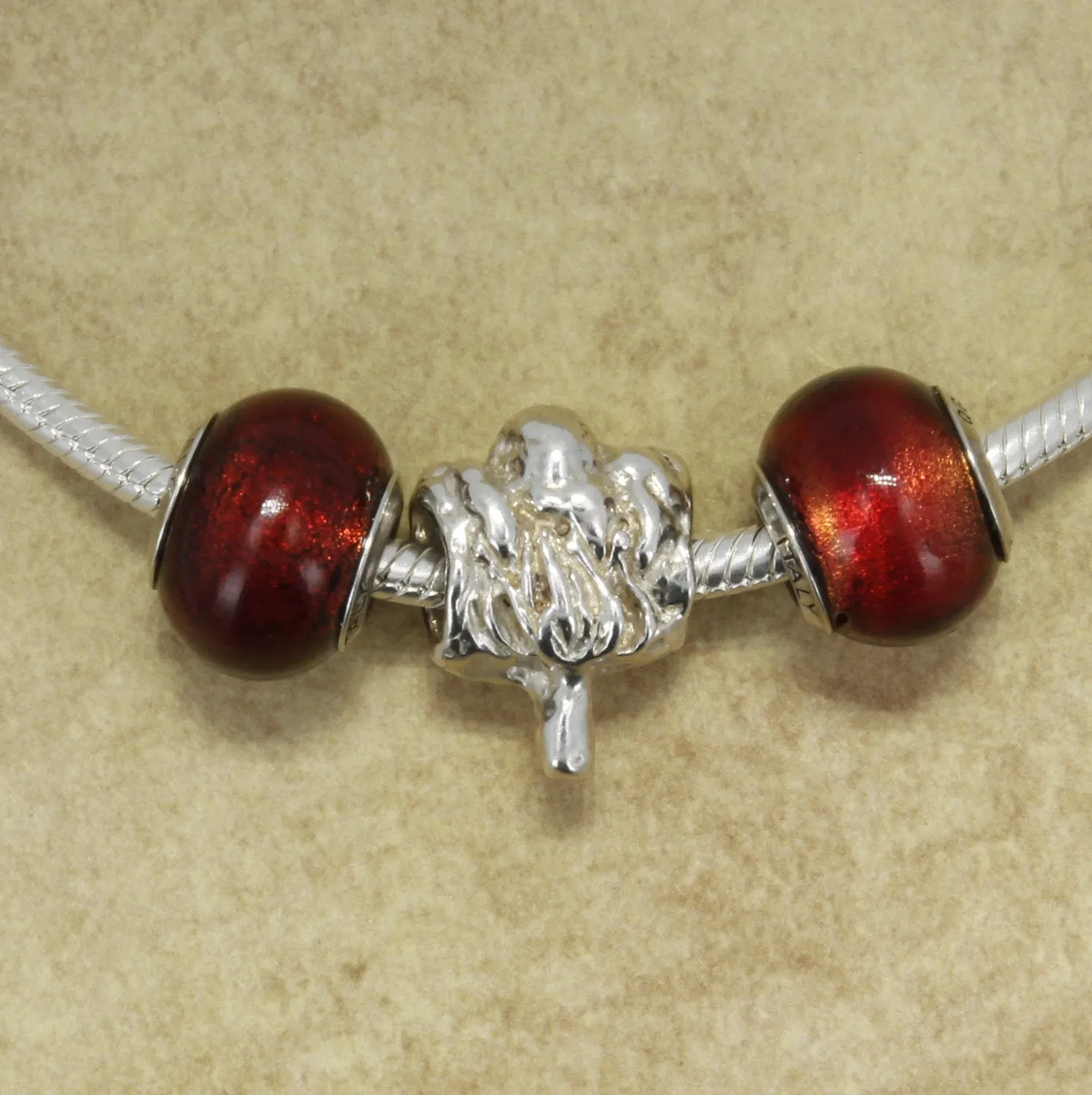 925 Sterling Silver Cotton Boll Slide Charm Bracelet
