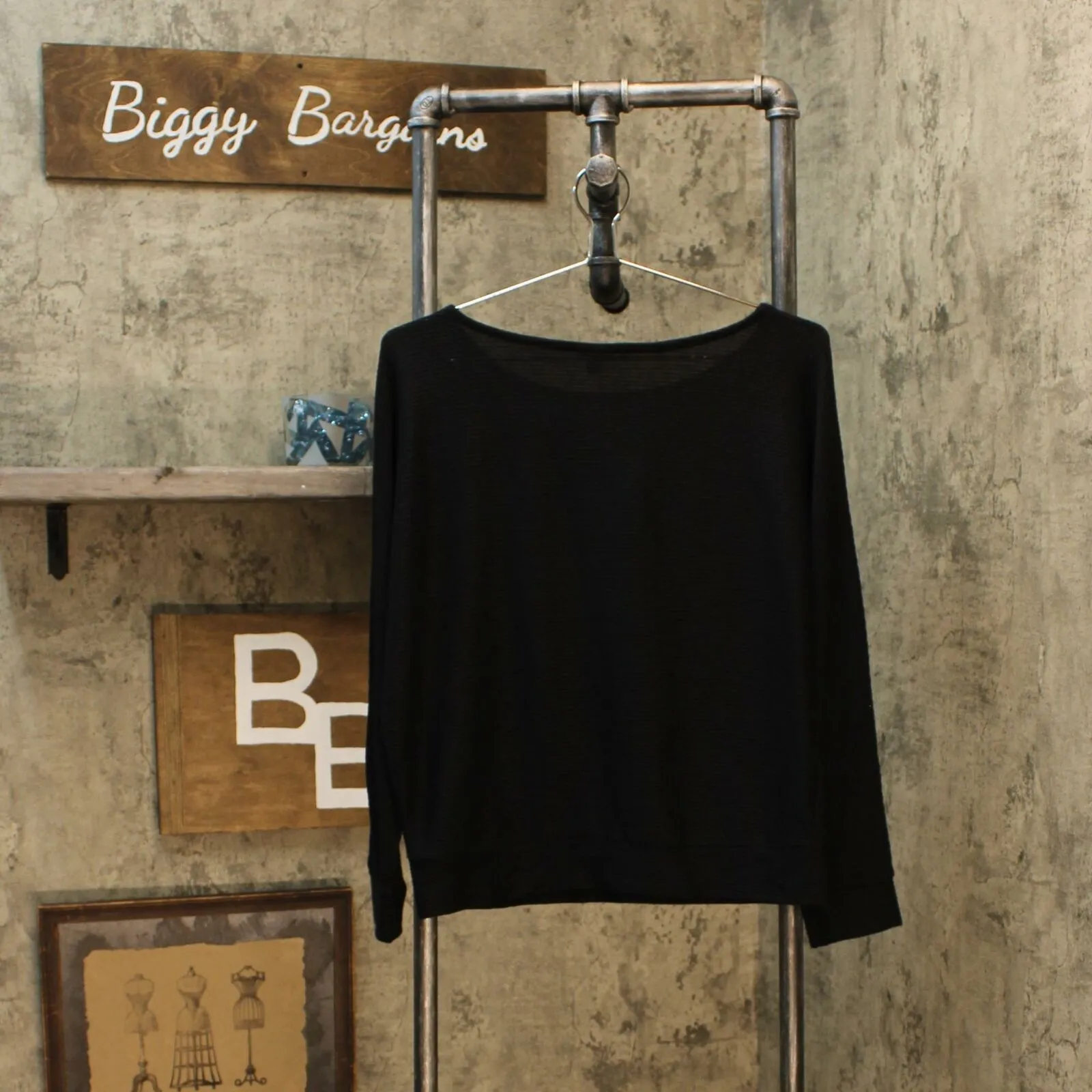 A New Day Women's Dolman Long Sleeve Boat Neck Rib Knit T-Shirt Black Large