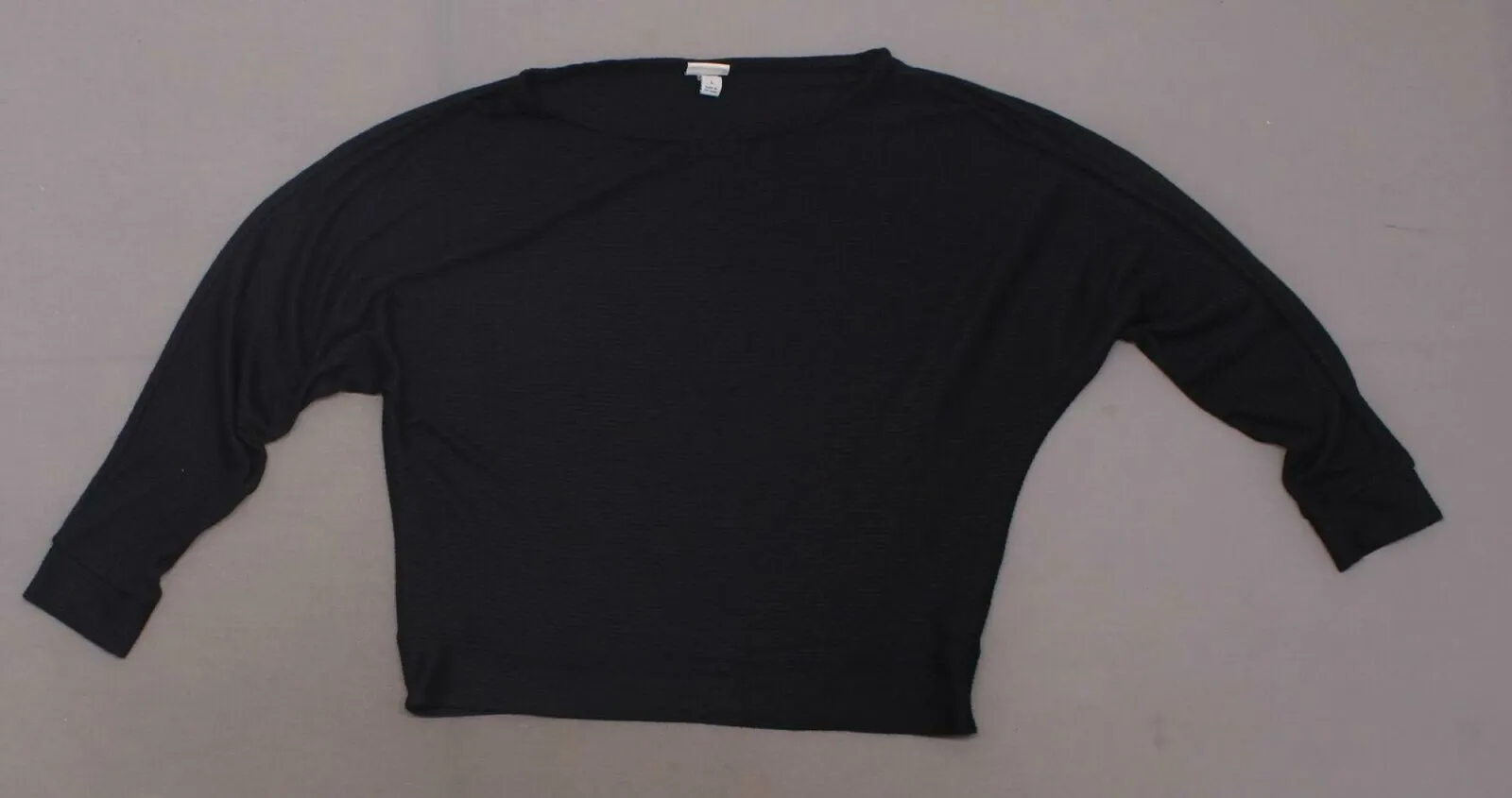 A New Day Women's Dolman Long Sleeve Boat Neck Rib Knit T-Shirt Black Large