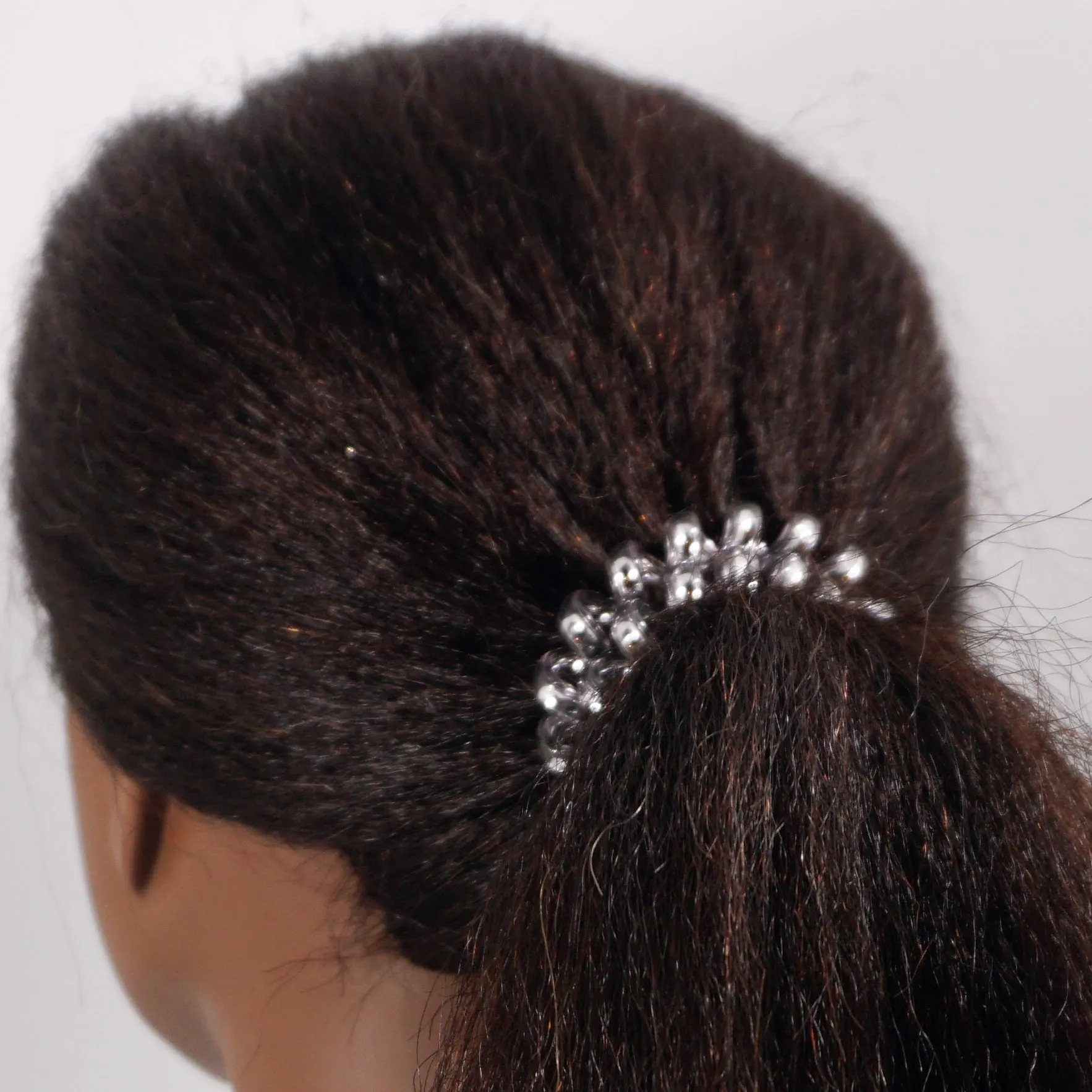 Amelia Beauty Products 8 Large Smooth Shiny Center Elastic Hair Coils, 2. 5in Diameter Thick Spiral Hair Ties, Gentle on Hair, Strong Hold and Minimizes Dents and Creases, Brown, Gray and Black Mix