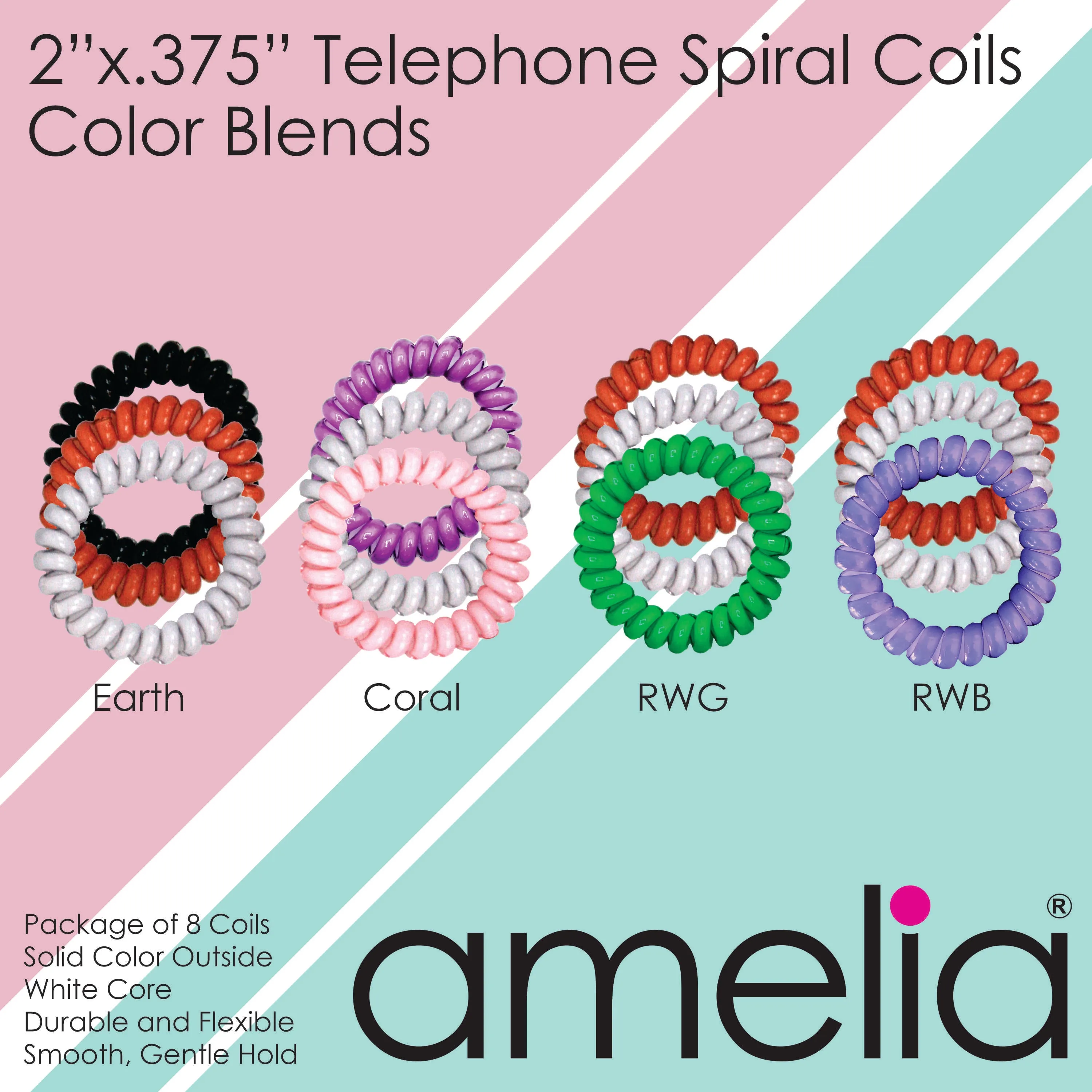 Amelia Beauty Products 8 Medium Elastic Hair Coils, 2.0in Diameter Thick Spiral Hair Ties, Gentle on Hair, Strong Hold and Minimizes Dents and Creases, Red, White and Green Mix
