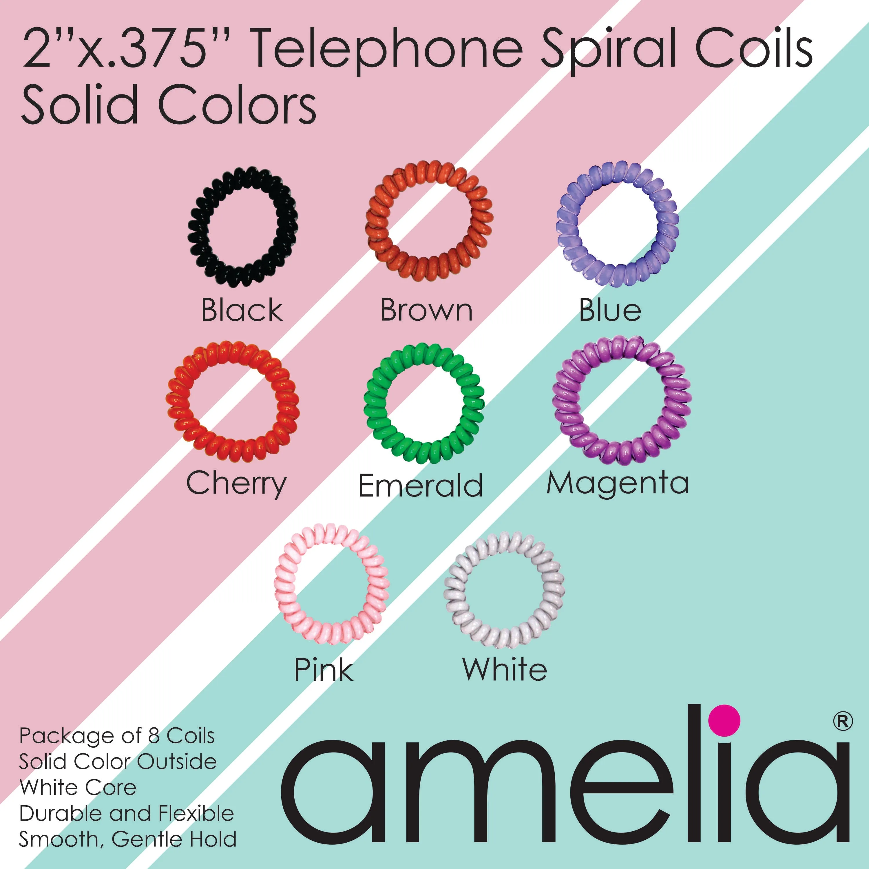 Amelia Beauty Products 8 Medium Elastic Hair Coils, 2.0in Diameter Thick Spiral Hair Ties, Gentle on Hair, Strong Hold and Minimizes Dents and Creases, Red, White and Green Mix