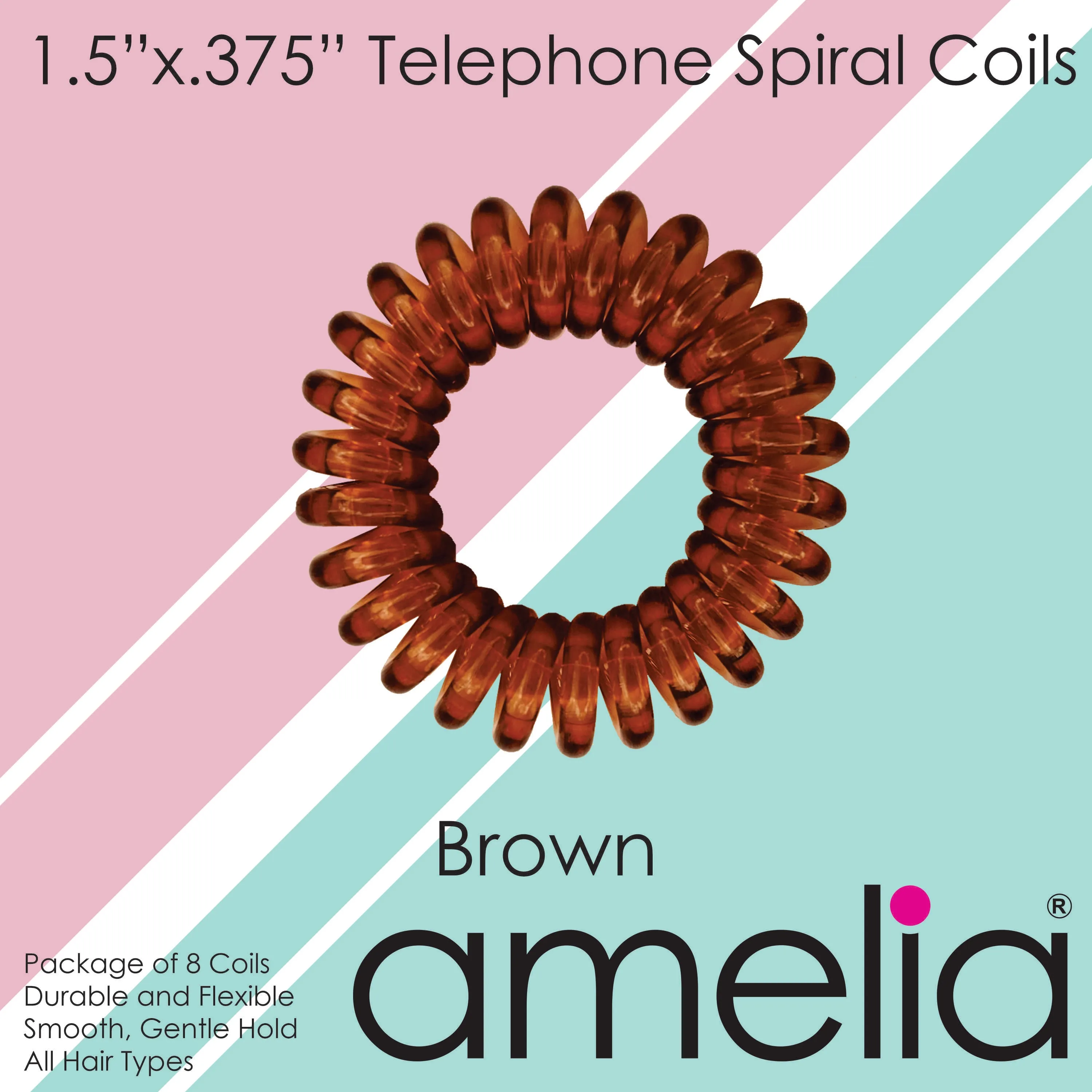Amelia Beauty Products 8 Small Elastic Hair Coils, 1.5in Diameter Thick Spiral Hair Ties, Gentle on Hair, Strong Hold and Minimizes Dents and Creases, Brown