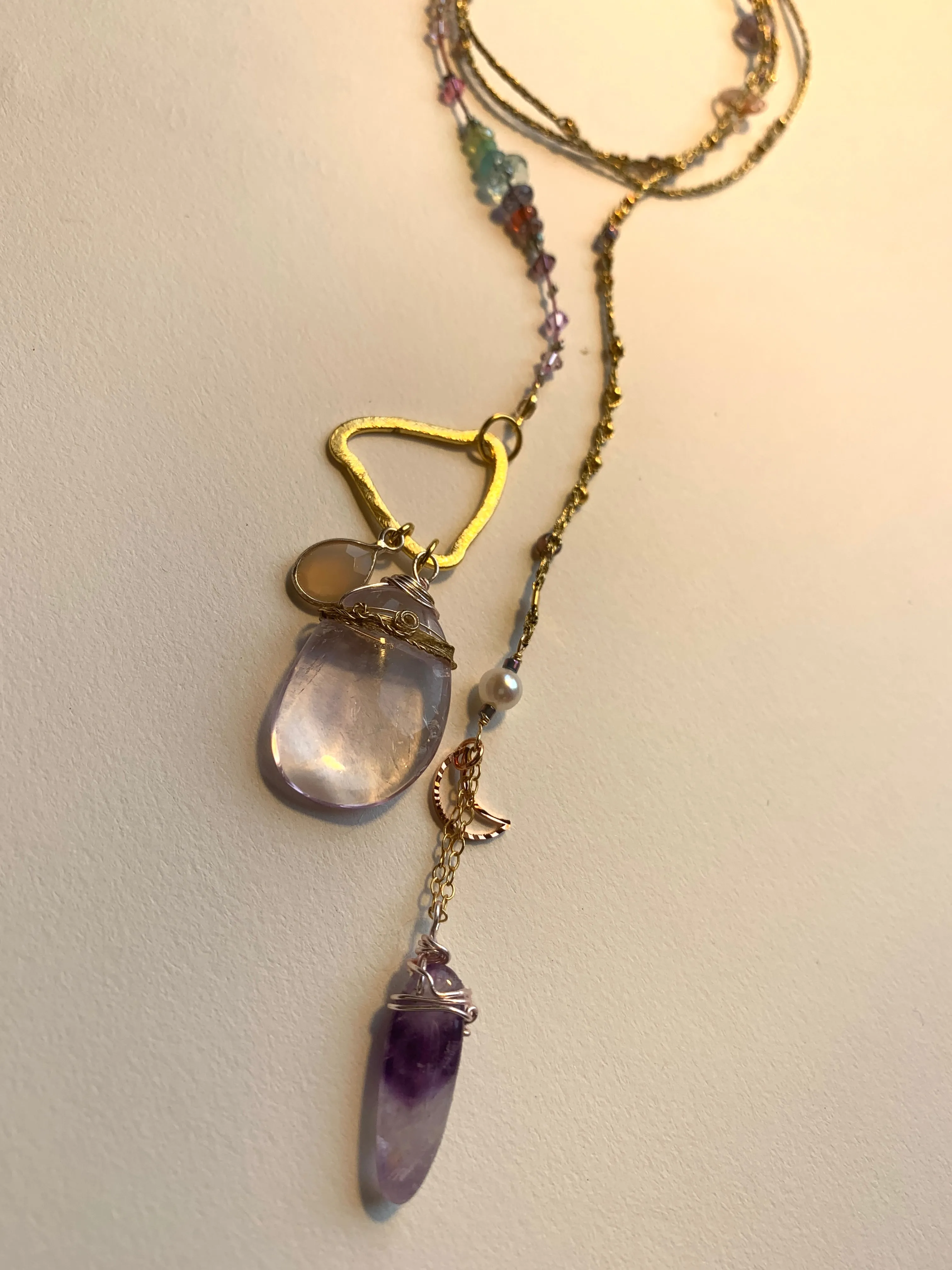 Amethyst 7Chakras Necklace with Rose Quartz