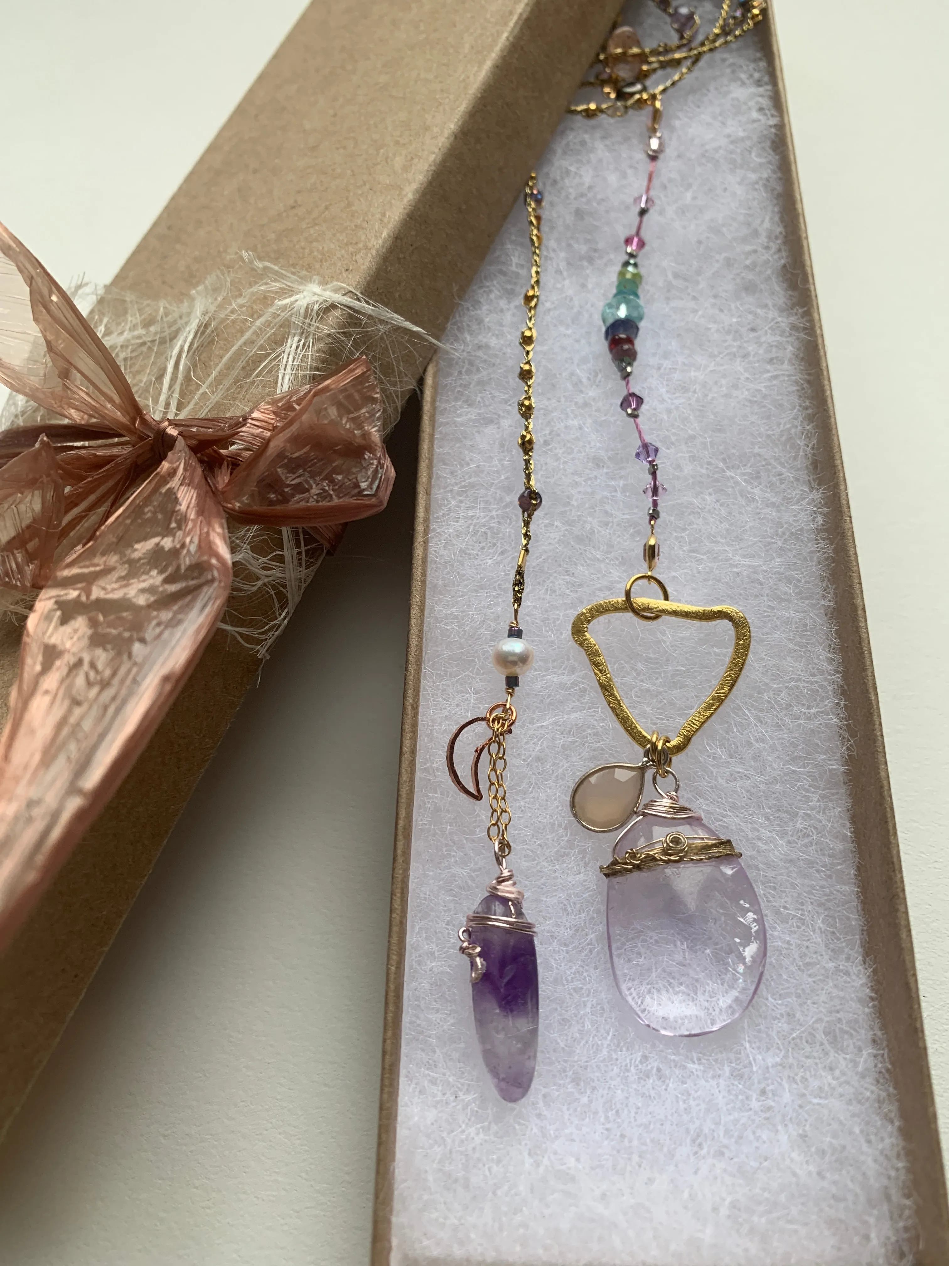 Amethyst 7Chakras Necklace with Rose Quartz