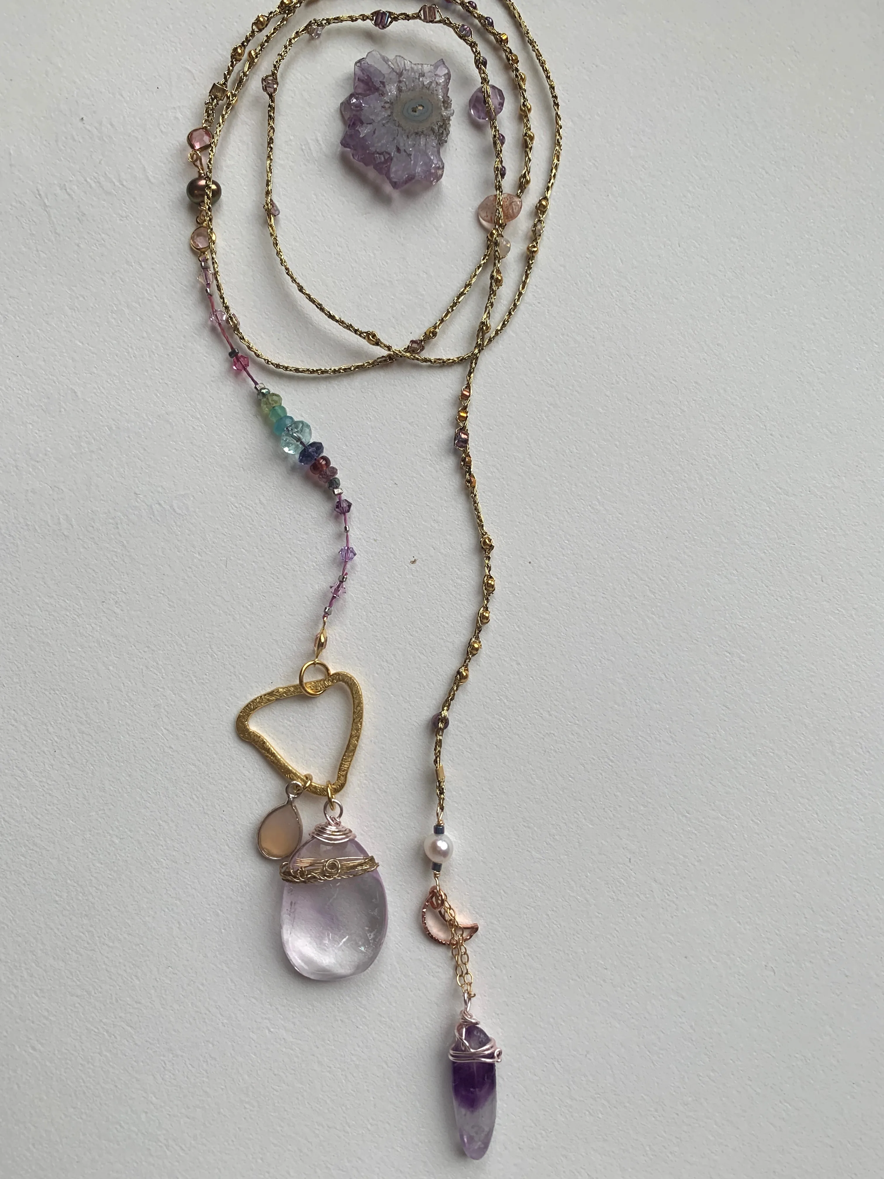 Amethyst 7Chakras Necklace with Rose Quartz