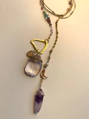Amethyst 7Chakras Necklace with Rose Quartz