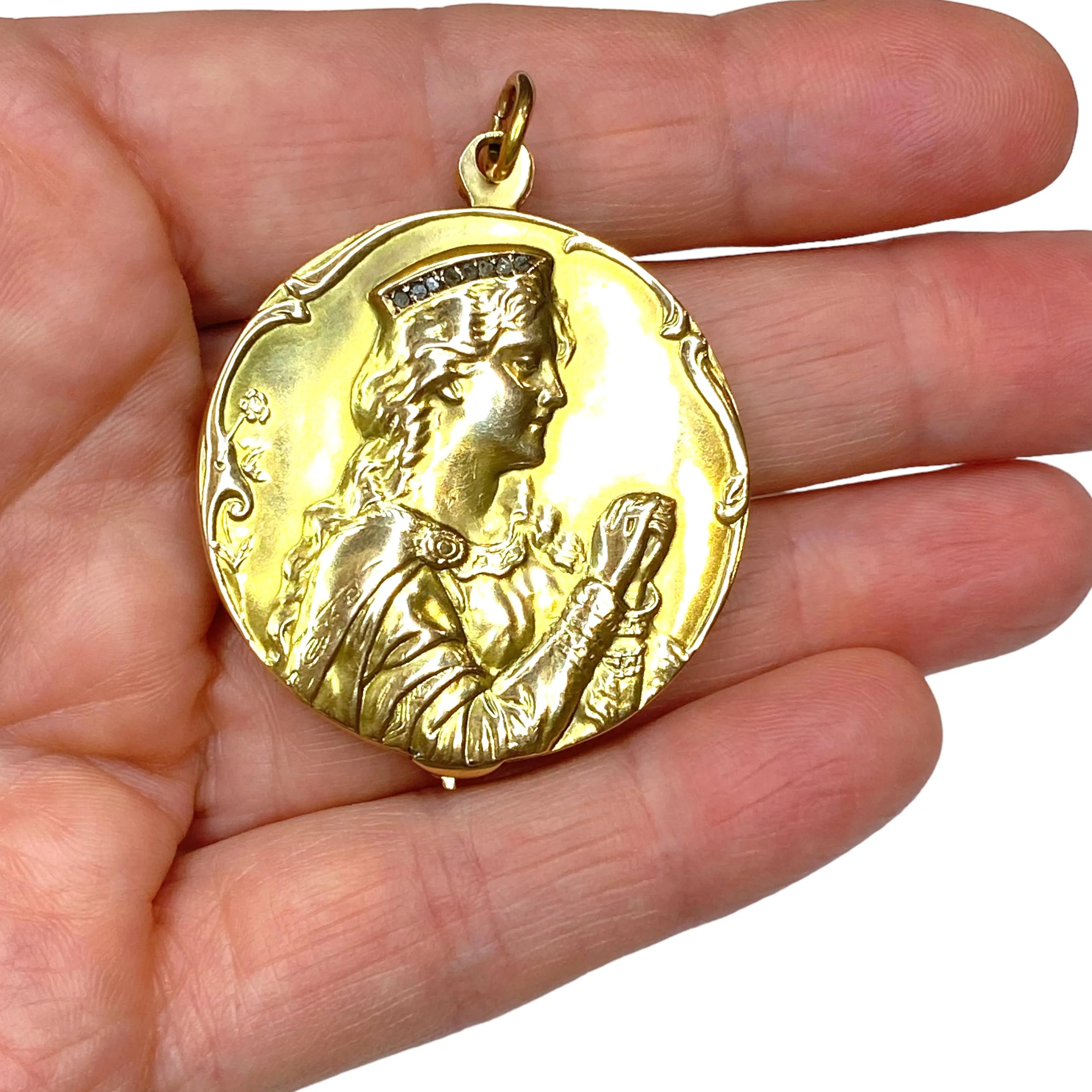 Antique Art Nouveau 18K Yellow Gold and Diamond Locket