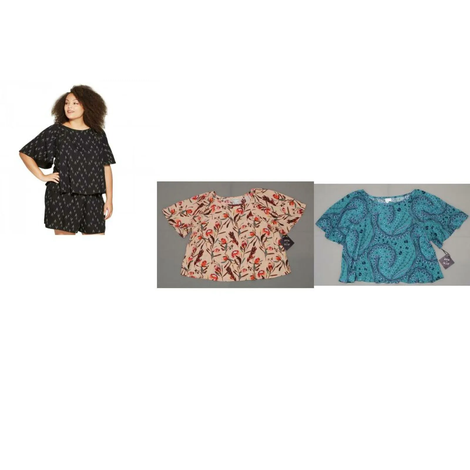 Ava & Viv Women's Plus Size Printed Soft Woven Short Sleeve Blouse Top