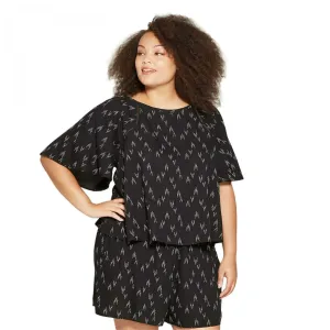 Ava & Viv Women's Plus Size Printed Soft Woven Short Sleeve Blouse Top
