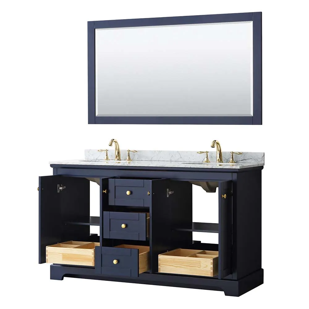 Avery 60 Inch Double Bathroom Vanity in Dark Blue