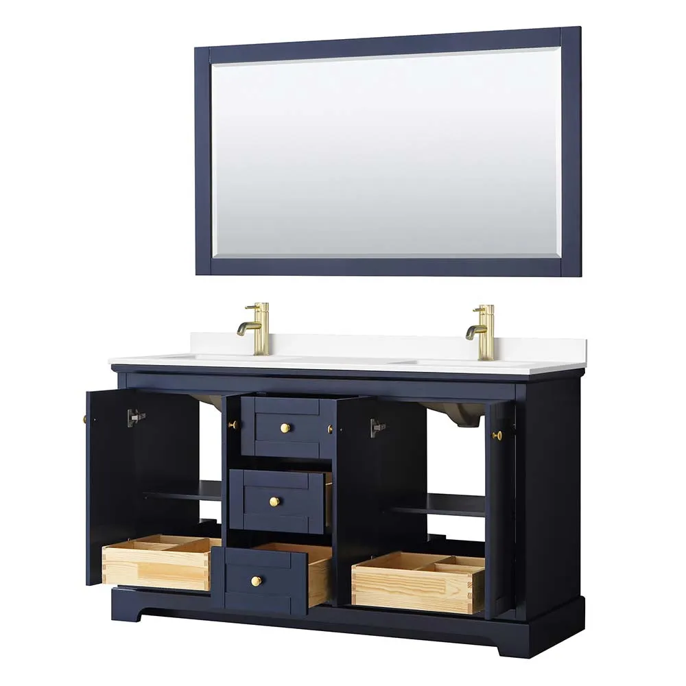 Avery 60 Inch Double Bathroom Vanity in Dark Blue