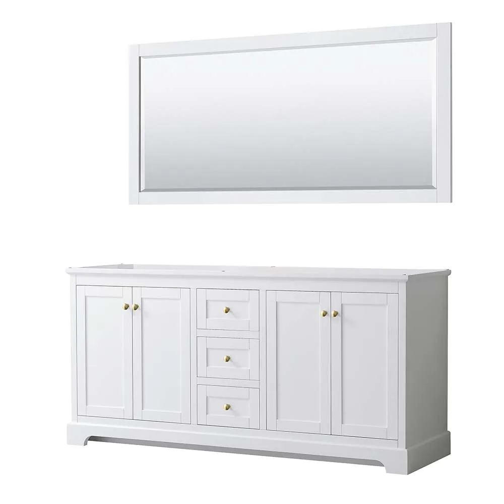 Avery 72 Inch Double Bathroom Vanity in White - Brushed Gold Trim
