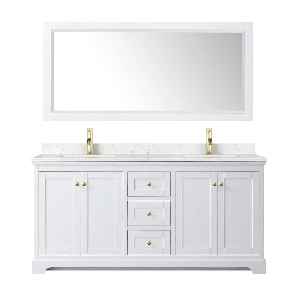 Avery 72 Inch Double Bathroom Vanity in White - Brushed Gold Trim
